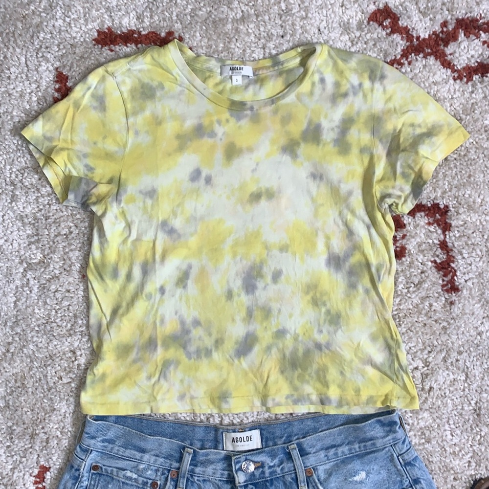 Agolde- Linda Tee- Small- Yellow/Grey/White Tie Dye- Kinda Cropped